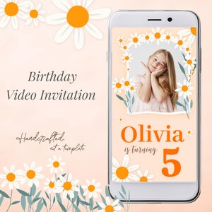 Daisy Birthday Party Einladung Video - Orange Blumenthema, Retro Daisy Party Einladung für Mädchen