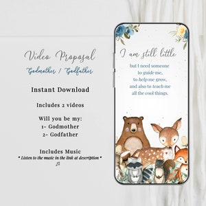Cartão de proposta de padrinhos da floresta. Você será meu padrinho madrinha? 2 vídeos digitais DOWNLOAD INSTANTÂNEO