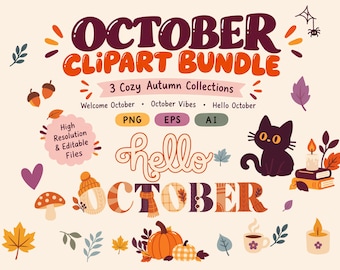 Fall Clipart Bundle PNG | Cozy Autumn Cliparts | Illustrator, PNG and Vector files | Commercial Use