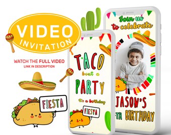 Taco Birthday Invitation Taco video Invitation Fiesta Birthday Invitation, any age in 24hs!