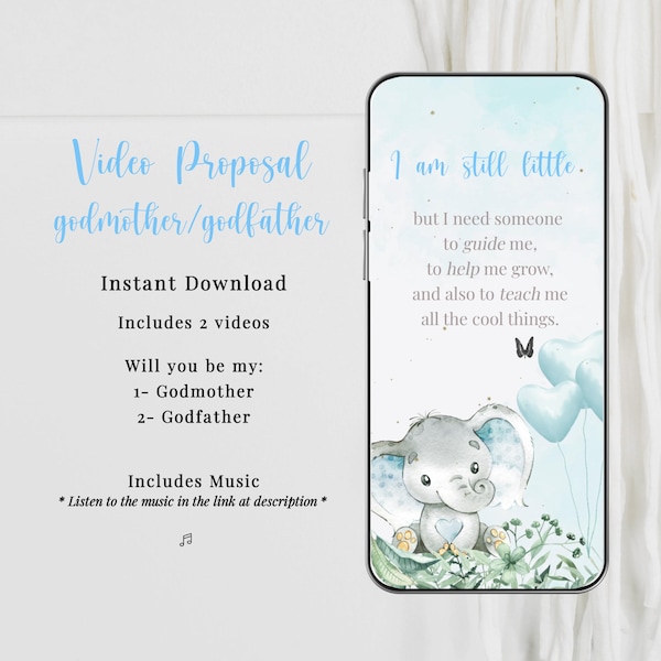 Godparents Proposal Card. Will You Be My godmother godfather? 2 Digital videos INSTANT DOWNLOAD