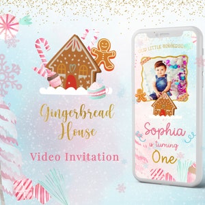 Pink Gingerbread House Invitation, invito di compleanno, Gingerbread House Decorating Birthday Party Invitation in 24hs!