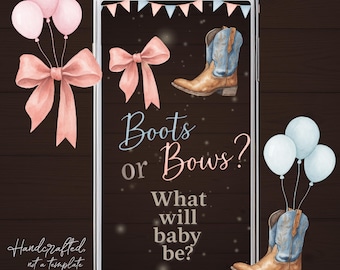 Boots or Bows Gender Reveal Invitation, Animated video invite, Pink & Blue  (MP4 File)