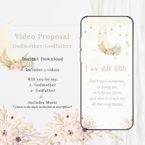 Carte de proposition des parrains Boho. Seras-tu mon parrain marraine ? 2 vidéos numériques TÉLÉCHARGEMENT INSTANTANÉ