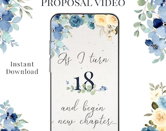 18th Birthday Video Proposal, 18 Candles, Sweet 18 Debut Video, Elegant Floral, INSTANT DOWNLOAD