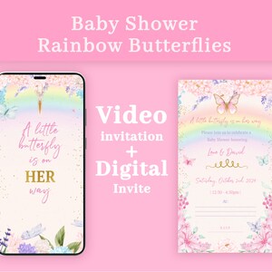 Schmetterlings-Babyparty-Video-Einladung + digitale Einladung, Schmetterlinge Regenbogen, Schmetterlings-Video-Einladung, digitale Schmetterlings-Einladung