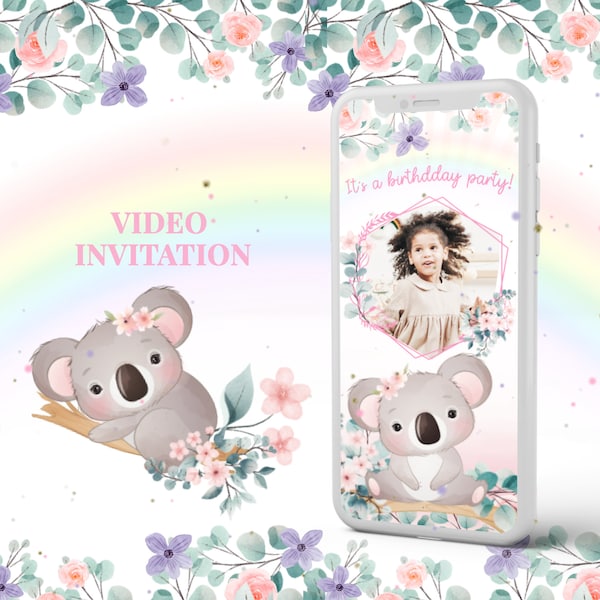 Koala birthday video Invitation, Panda rainbow invite, video invitation in 24hs!