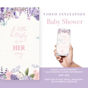 Invito Baby Shower Farfalla, farfalle fiori viola, video invito Farfalla in 24 ore!