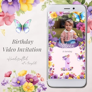 Invitation vidéo garden-party papillon | Anniversaire de fée, invitation à une fête de jardin de fleurs sauvages, invitation d'anniversaire de fille, jardin floral printanier