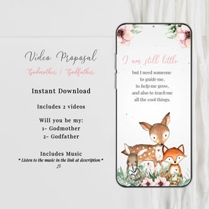 Tarjeta de propuesta de padrinos de Woodland. ¿Serás mi madrina padrino? 2 Videos digitales DESCARGA INSTANTÁNEA