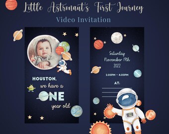 Astronaut First Birthday Video Invitation: Space Adventure (Optional Photo)