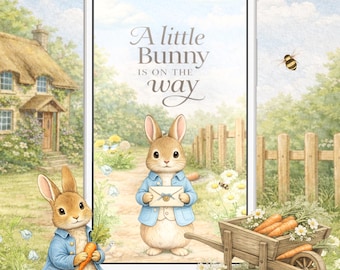 Peter Rabbit Video Invitation, Garden Baby Shower, Vintage Storybook Style