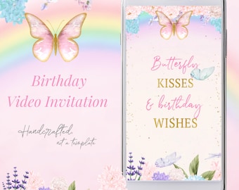 Pink & Gold Butterfly Birthday Video Invitation (Customizable)