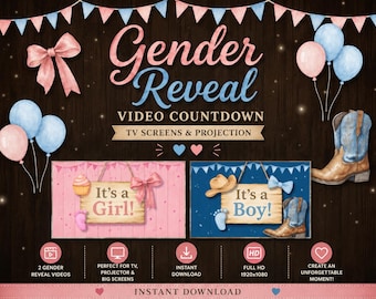Boots or Bows Gender Reveal Video Countdown | Cowboy Western Reveal for TV & Projector | Instant Download