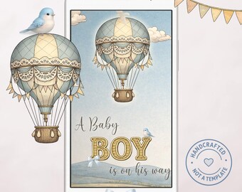 Baby Shower Video Invitation – Hot Air Balloon, Vintage Storybook Style, Muted Tones