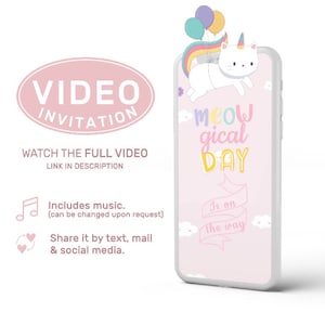 Caticorn Birthday Invitation, Rainbow Caticorn Invitation, Kitten Party, video invitation with photo In 24hs!