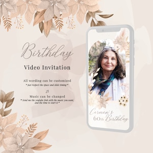 Boho birthday invitation, boho floral video invitation, pampa grass birthday invite