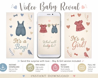 Boho Gender Reveal Video Bundle | It’s a Boy & It’s a Girl Reveal Video | Neutral Baby Clothesline | Instant Download