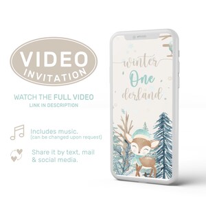 Winter WaldGeburtstag Einladung, Winter Tiere Erster Geburtstag, Winter Wonderland Einladung, Video Einladung in 24hs!