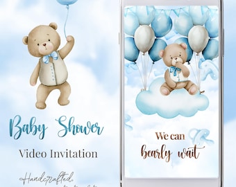 Teddy Bear Baby Shower Video Invitation – Blue Balloons (Digital)