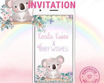 Koala Baby Shower Video Invitation | Girl Theme | Pink Spring Floral Animated Invite