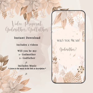 Carte de proposition Boho Godparents. Serez-vous ma marraine parrain ? 2 Vidéos numériques TÉLÉCHARGEMENT INSTANTANÉ
