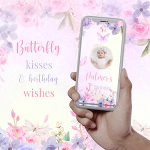 Butterfly birthday video Invitation, Pink and Purple Butterflies