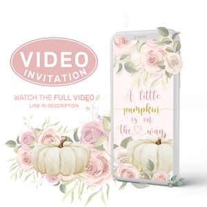 Kürbis Baby Shower Video Einladung, Floral Pink und Gold