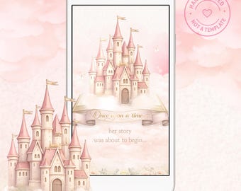 Baby Shower Video Invitation, Princess Castle Animated Invite with Music, Girl Fairytale Digital Invitation
