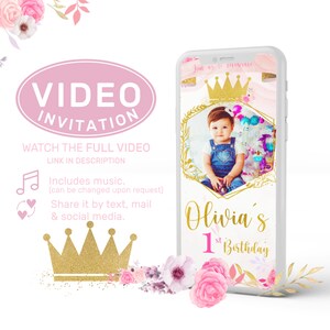 Video de cumpleaños de princesa ¡Invitación, fiesta de cumpleaños de invitación de princesa digital en 24hs!