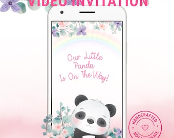 Panda Baby Shower Video Invitation | Bear Girl Theme | Pink Floral Animated Invite