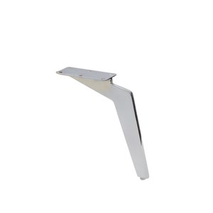 May include: A silver metal furniture leg with a flat, rectangular base and a curved, angled support.