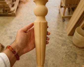 4pcs Handcrafted Solid Wood Furniture Legs for Table or Cabinet, Beech Tapered Turned Design