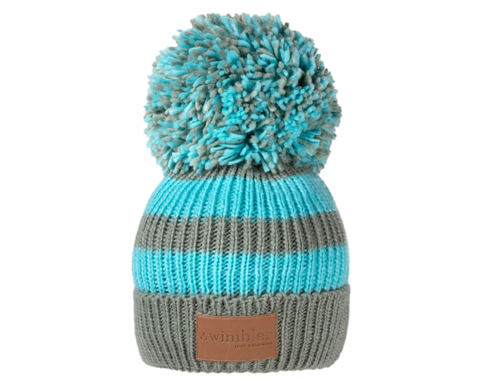 Waterproof Fleece Bobble Hat: Turquoise Grey Thermal Swim Beanie