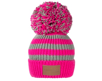 Swimbler fleece lined pink waterproof 3 layer bobble hat 15cmHuge 15cm  detachable Pom Pom Open water Swimmer