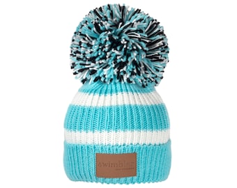 Swimbler Turquoise White Ice Ice Baby Waterproof fleece lined warm 3 layer bobble hat,large 15cm Pom Pom open water swimmer BACK IN STOCK