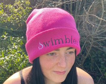 Swimbler NEW ARRIVAL Pink Waterproof fleece lined Beanie hat open water swimmer open water swimming present gift