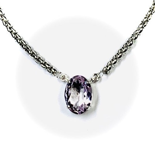 Beautiful Simple  Necklace with an Oval Swarovski Crystal on a Woven Silver Chain
