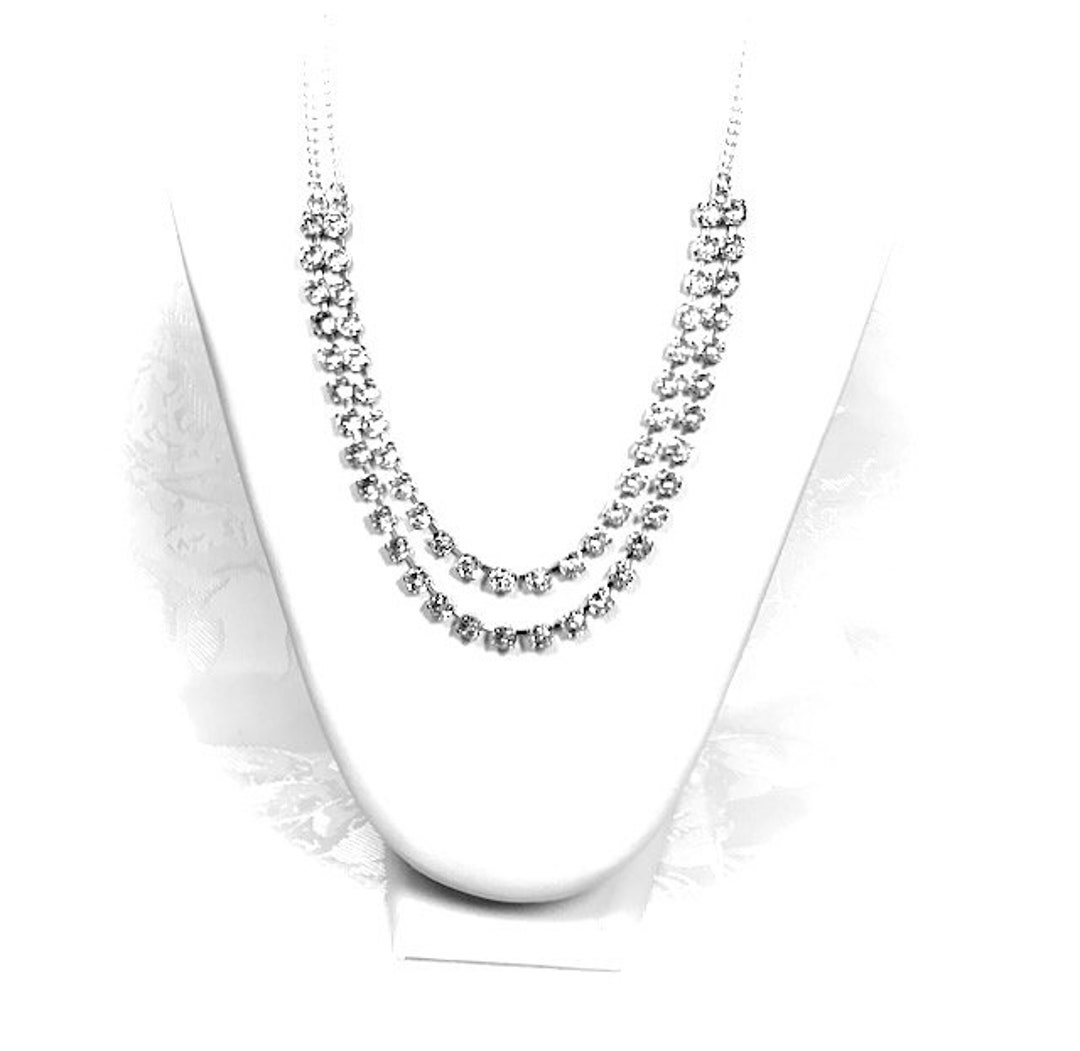 Beautiful Double Strand Necklace With Two Different Size Crystals
