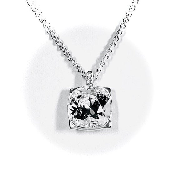 Single Square Pendant With a Swarovski Crystal on a Silver Chain - Main Image