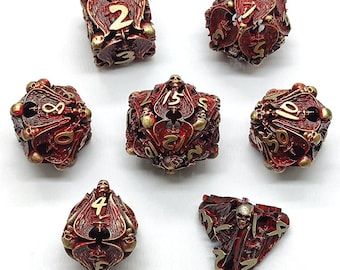 War Hammer 40K Dice Set, 7pcs Pure Copper Hollow Metal Dice Set for DND Dungeons and Dragons Role Playing Games