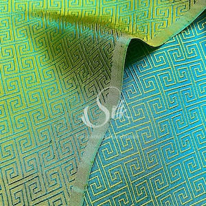 Green Turquoise PURE MULBERRY SILK fabric by the yard - Natural silk - Silk Brocade - Silk patterned - Handmade in VietNam