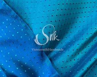 TEJIDO PURE MULBERRY SILK cortado a medida - Dark Peacock Teal Silk - Small dot Silk fabric - Natural silk - Handmade in VietNam