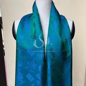SILK SCARF| Natural Mulberry silk | Hand Dyed Scarf | Peacock green silk scarf | Whole Sale Silk Scarves | Gift for her | Made in Vietnam