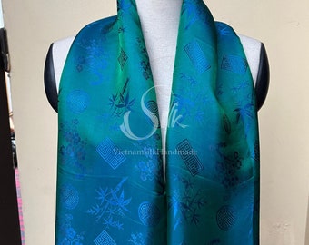 SILK SCARF| Natural Mulberry silk | Hand Dyed Scarf | Peacock green silk scarf | Whole Sale Silk Scarves | Gift for her | Made in Vietnam