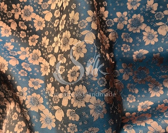 PURE MULBERRY SILK fabric by the yard - Natural silk - Handmade in VietNam - Green silk with bronze flowers
