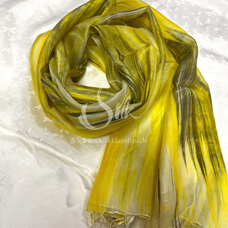 SILK SCARF 100% Natural Mulberry silk Hand Dyed Scarf Thin Scarf Mixing Color Whole Sale Silk Scarves Gift for her Made in Vietnam zdjęcie 5