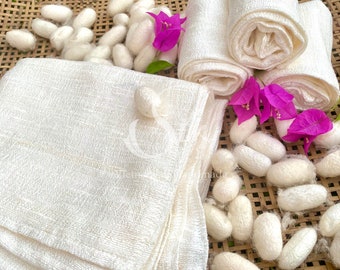 RAW SILK Face Towel, 100% Mulberry Silk, Silk Washcloth, Silk Bath Towel, Handmade in Vietnam, Non-Dyed, Natural Silk, Organic Silk