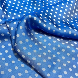 PURE MULBERRY SILK fabric by the yard - Blue Dot Silk - Natural silk - Handmade in VietNam