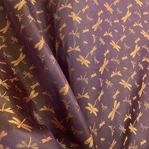 PURE MULBERRY SILK fabric by the yard - Dragonfly pattern - Natural silk - Handmade in VietNam